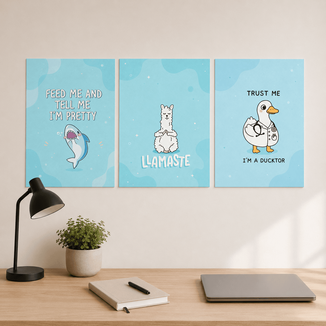 Cute Blue Animal Pun Poster Set